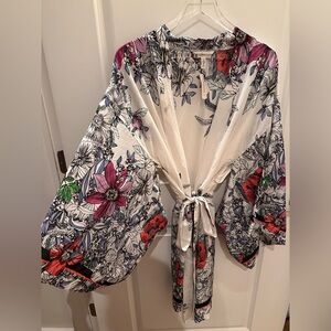 Soma - Kimono Robe with Blue and Purple Floral Design, Size L/XL